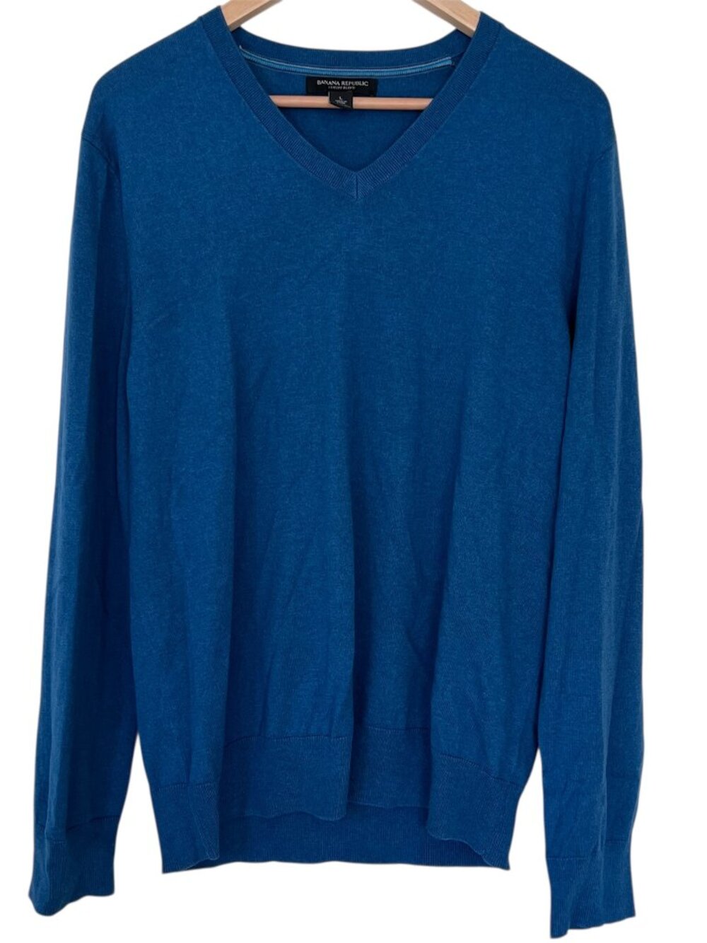 Banana Republic Silk Cotton Cashmere Blend V-Neck Sweater Turquoise Blue Large